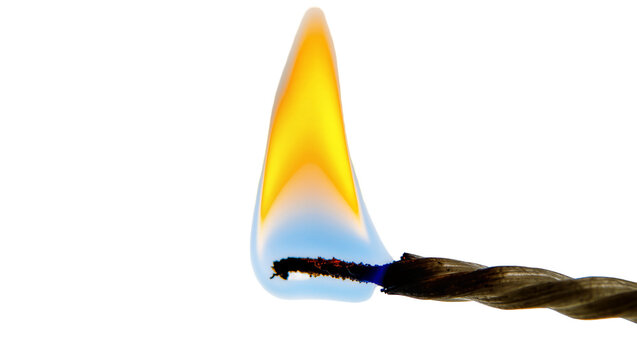 Burning twisted wire with bright yellow and blue flame