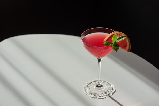 Martini Fiero Cocktail with Grapefruit and Mint. Vibrant Aperitif