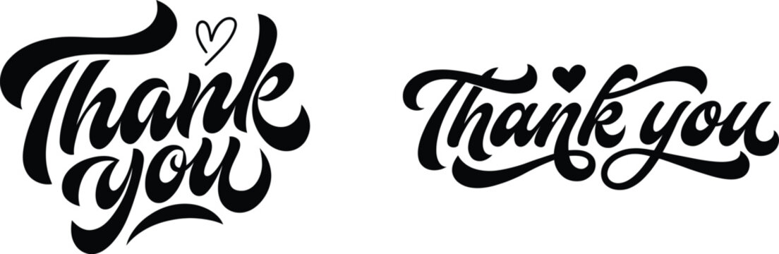 Set of two thank you hand lettering phrases with hearts