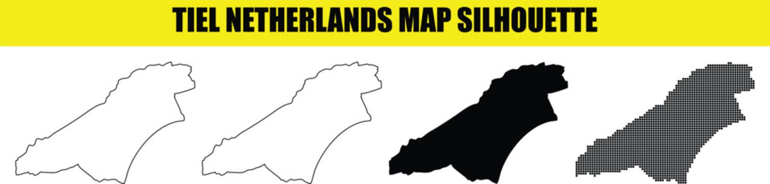 Tiel netherlands map silhouette white outline filled and dotted for design.