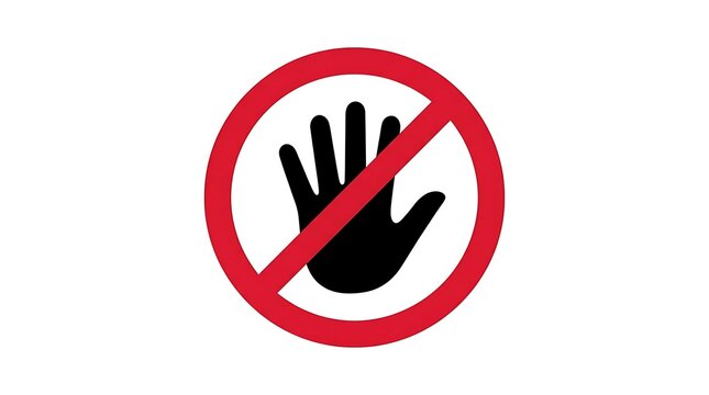 Red prohibition sign with a black hand silhouette symbolizing no entry or stop
