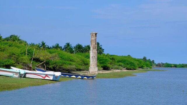 Erukkalampiddy ancient survey watch tower in coastal landscape of Mannar Island in Northern Province Sri Lanka