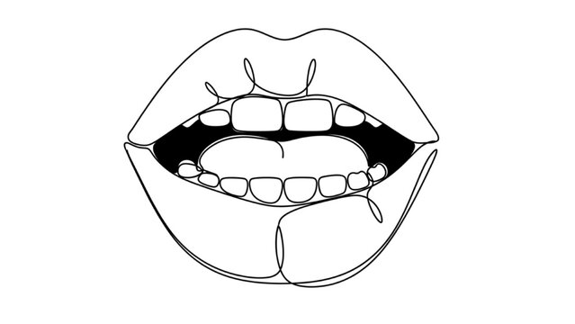 A 2D CAD vector illustration of smiling lips and teeth