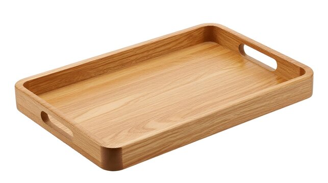 Empty wooden tray with handles on white background for serving food and drinks transparent background