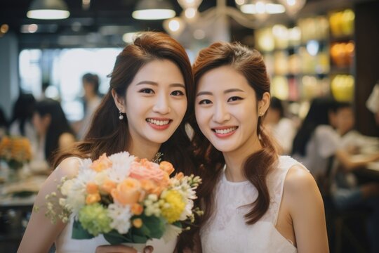 LGBT Hong Konger couple wedding portrait flower.