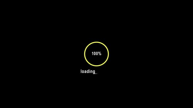 Software program downloading in a circle yellow per cents on the black screen of the device motion animation 4k video...