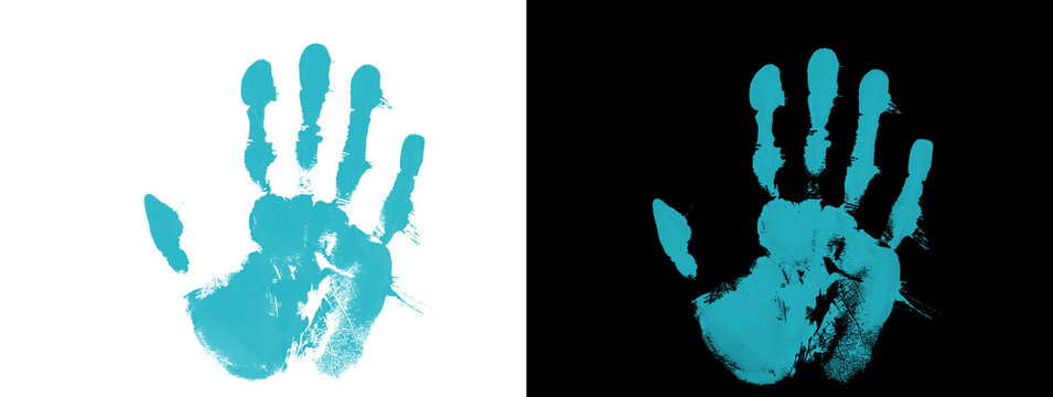 Teal Blue Handprint Glow on White and Black Background