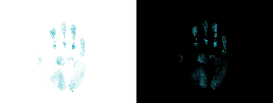 Light Blue Transparent Child Handprint on White and Black Background
