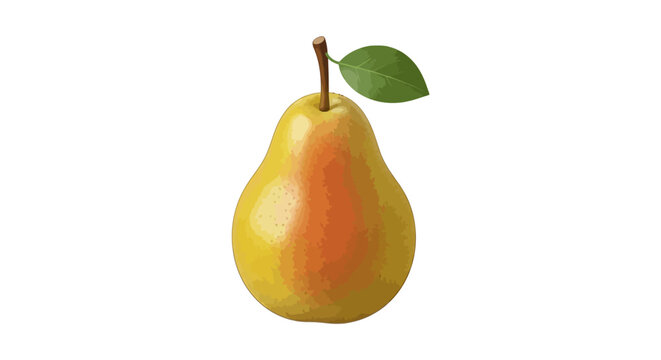 Ripe yellow and red pear with green leaf