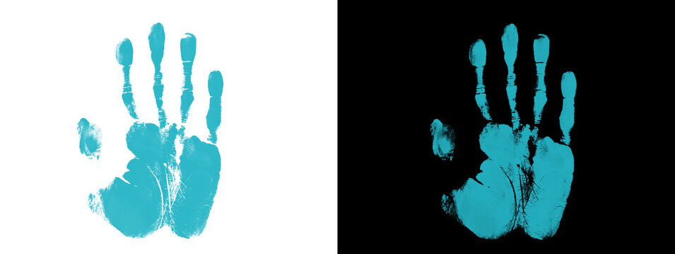 Blue Handprint Texture on White and Black Background