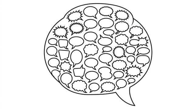 Many speech bubbles forming a large conversation cloud.