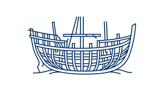 Outline Drawing of an Old Wooden Sailing Ship Hull.