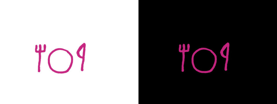 Pink Neon "109" or Abstract Number Symbol Icon on White and Black Split Background