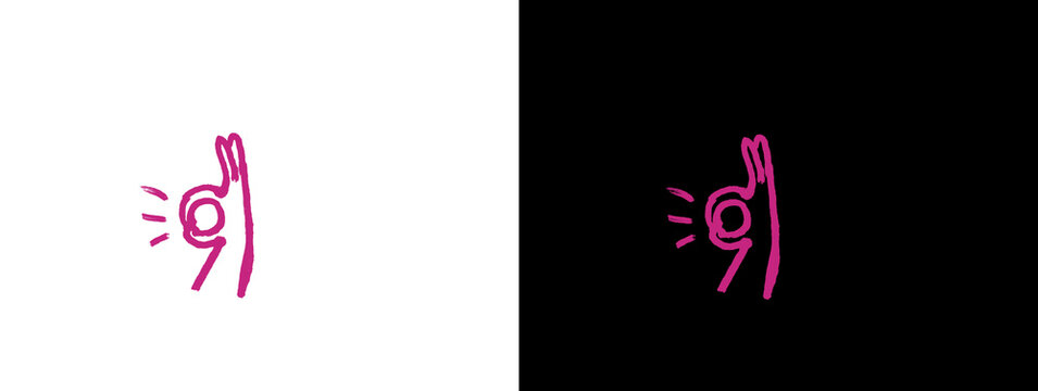 Pink Neon Hand Holding Lightbulb Idea Icon on White and Black Split Background