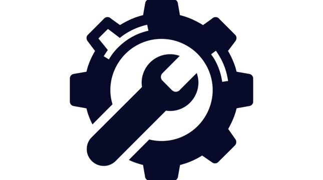Gear and wrench icon symbolizing mechanical maintenance, repair services, and engineering tools