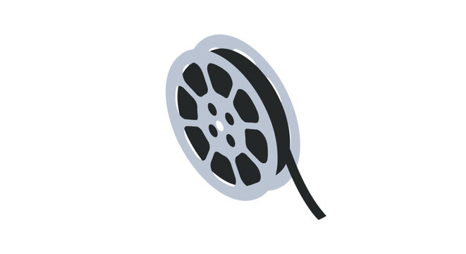 Vintage cinema film reel with black celluloid tape