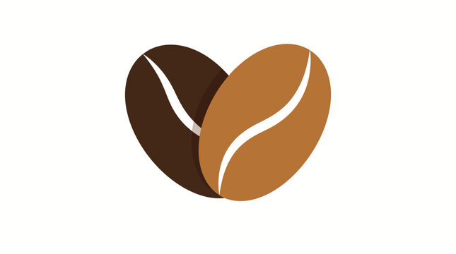 Two stylized coffee beans overlapping in brown tones with white highlights, vector illustration