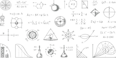 Obraz premium Hand drawn numbers and alphabet sketch vector illustration set for education mathematics science diagram design doodle icon pattern