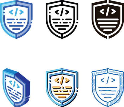Coding Antivirus Program Vector Thin Line Icon. Computer range Coding Guard Security System, Data Encryption Linear Pictogram. Web Development, Languages, Script Contour
