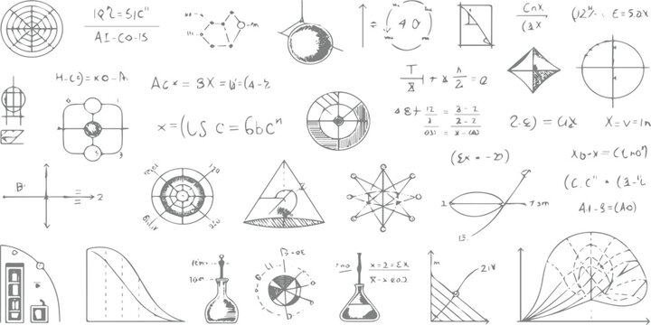 Hand drawn numbers and alphabet sketch vector illustration set for education mathematics science diagram design doodle icon pattern