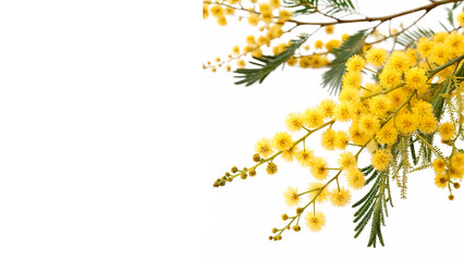 Fresh blooming yellow mimosa flowers on a branch spring symbol isolated on transparent background © PNG_MEGAStock