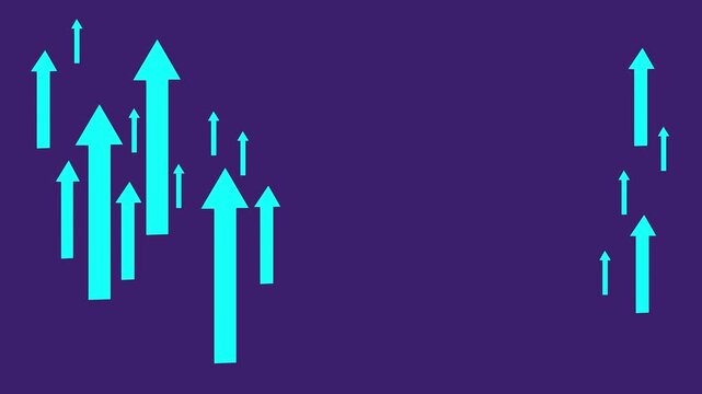 A series of cyan upward arrows on a green background symbolised growth and success motion animation 4k video...