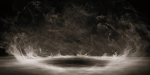 Dark smoke drifting through black night sky with abstract clouds, fog and ocean-like texture in motion © Mustarin