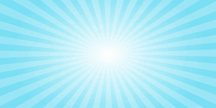 Abstract blue sunburst rays background with bright glowing beams sky shine radial starburst vector design