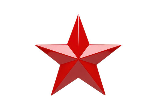 Shiny red five pointed star metallic finish decorative for awards achievement recognition and patriotic projects isolated on a transparent background