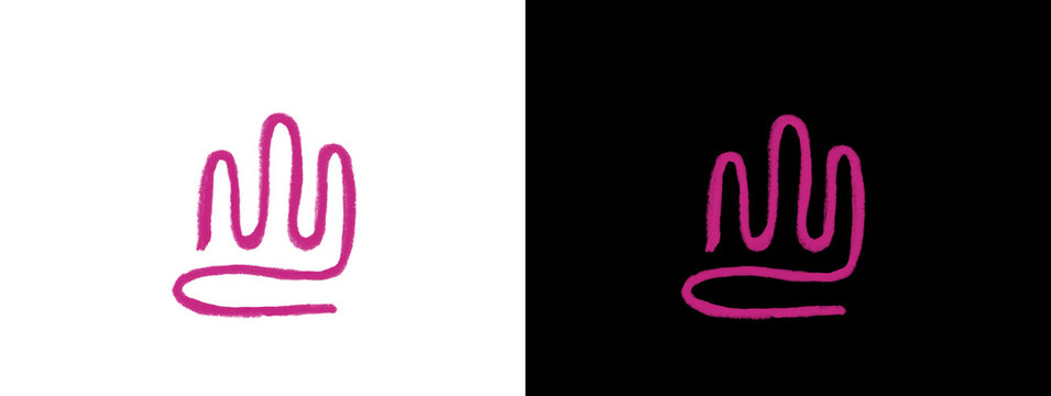 Pink Neon Raised Hand Wave Gesture Glowing Line Art Icon