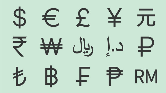 Premium Global Currency Collection Line Art Vector Bundle , 15 Countries Banknotes, Coins, Symbols and Financial Elements Set