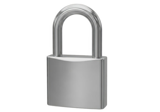 A silver padlock with an open shackle