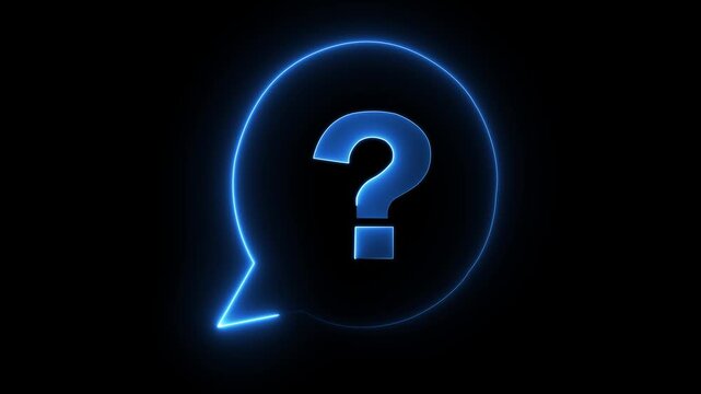 Speech bubbles blue question mark 3D symbol isolated on black background in blue color, png motion animation 4k video...