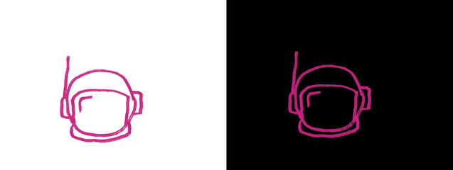 Glowing Pink Magenta Neon Astronaut Helmet Line Art Icon Dual Background © Zain