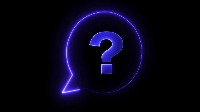 Speech bubbles blue question mark 3D symbol isolated on black background in blue color, png motion animation 4k video...