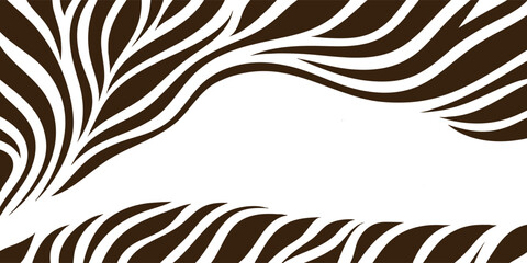 Abstract Zebra Stripe Wave Frame Background. Organic Animal Pattern Border Design With Flowing Curved Lines. Modern Monochrome Safari Inspired Decorative Template. © Khadiza