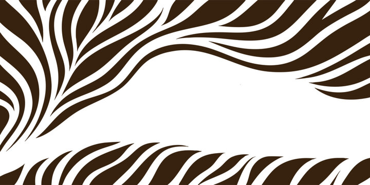 Abstract Zebra Stripe Wave Frame Background. Organic Animal Pattern Border Design With Flowing Curved Lines. Modern Monochrome Safari Inspired Decorative Template.