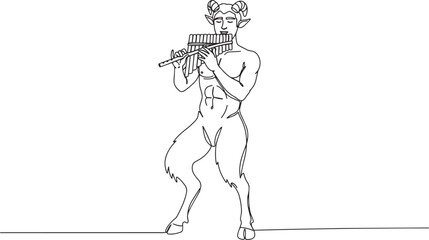 Fototapeta premium Mythical creature playing pan flute with horns and animal legs.