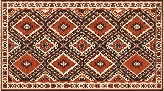 Traditional kilim rug with geometric diamond pattern