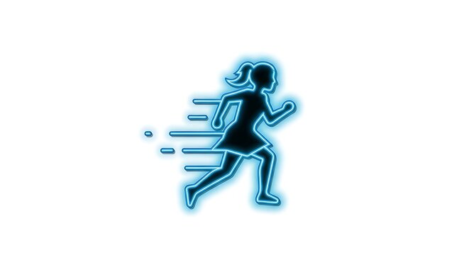 Digital human runner in motion with glowing blue data particles and speed effect
