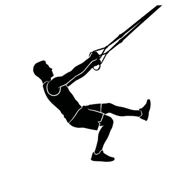 Suspension Strap Single Leg Squat Athlete Silhouette Vector Isolated on Transparent Background