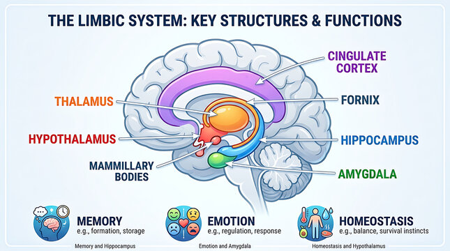 The limbic system key structures and functions diagram with structures