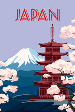 Vintage travel poster Japan mountain