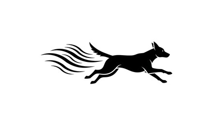 Fototapeta premium Running Dog Silhouette Against White Background Minimalist Black Animal Motion