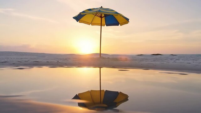 Aesthetic Coastal Sun Umbrella Reflection Tidal Pool Sunset