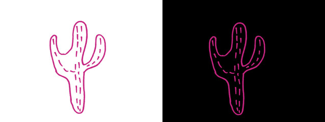 Fototapeta premium Simple Pink Line Art Cactus Icon on White and Black Background