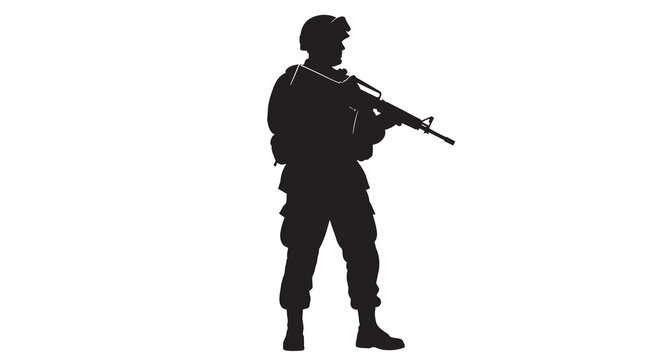 soldier silhouette with rifle on white background