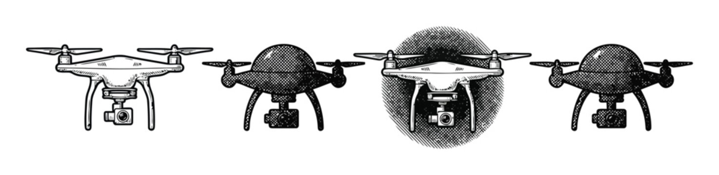 A collection of four stylized drone featuring various artistic textures and styles