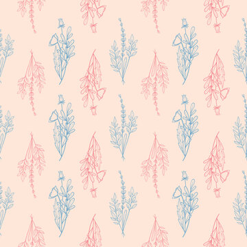 Bouquet of Poppies and lavender. Floral Seamless Pattern. Decorative Ornament. Seamless Texture for Textile, Wallpapers, Backgrounds and Wrapping