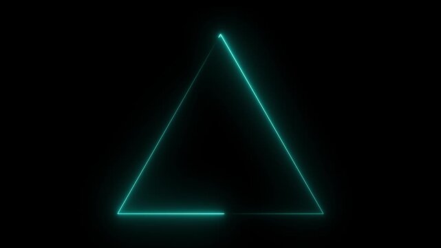 glowing neon cyan electric cyan light triangle with sparkle effect on black background motion animation 4k video...